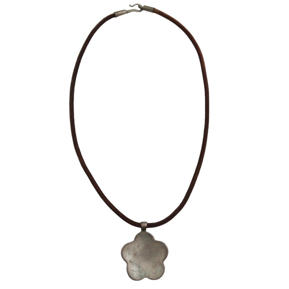 ME & RO pewter flower pendant necklace leather cord